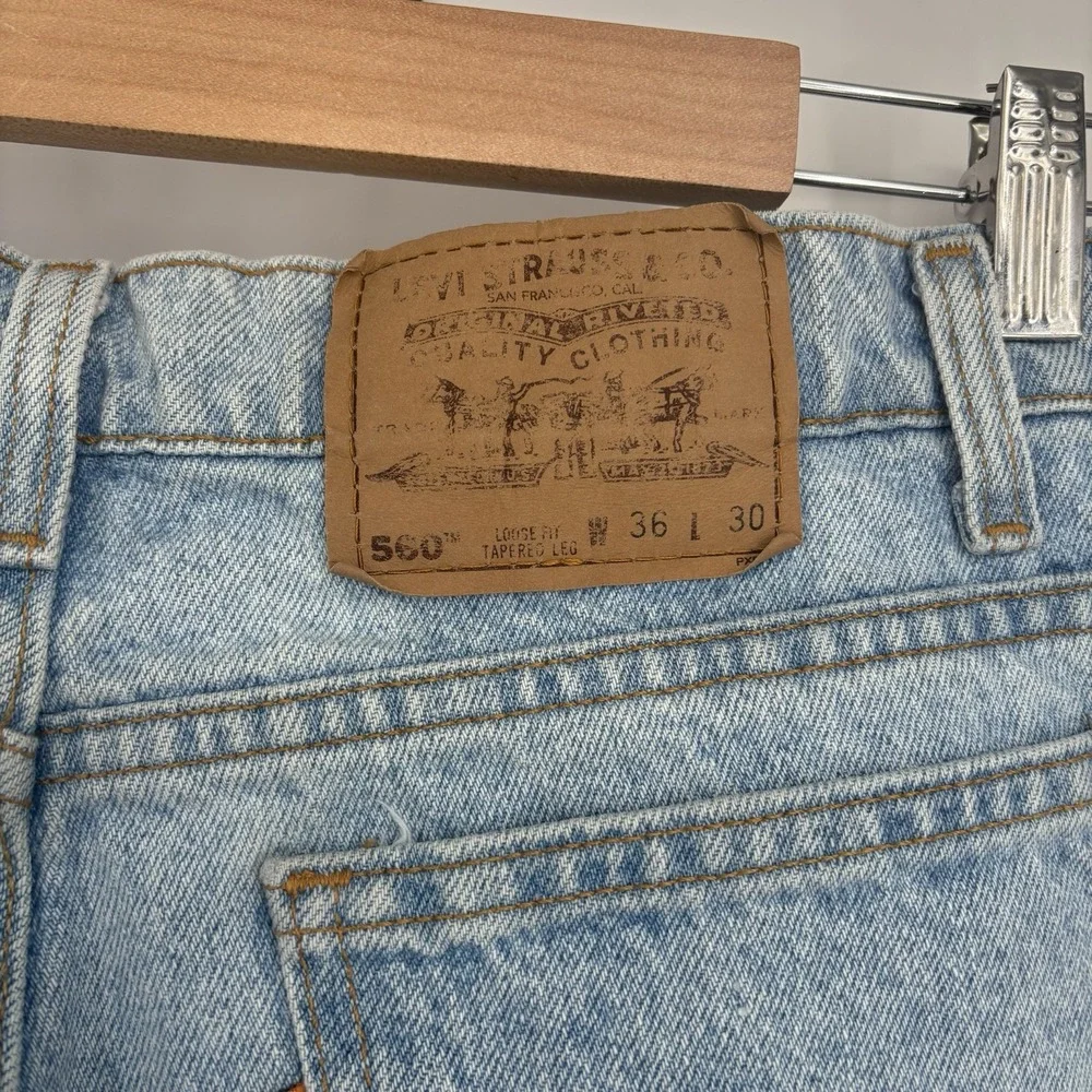 Vintage Levis Mens 560 Light Wash Orange Tab Jeans‎ 36 X 30 Barrel Leg 90s Retro